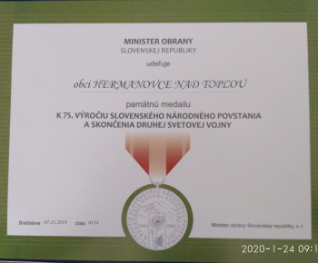 75. VÝROČIE VYPÁLENIA OBCE - VYZNAMENANIE PRE OBEC